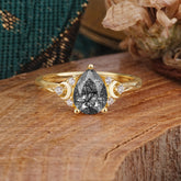 3 Prong Unique Pear Cut Black Rutilated Quartz Cluster Engagement Ring